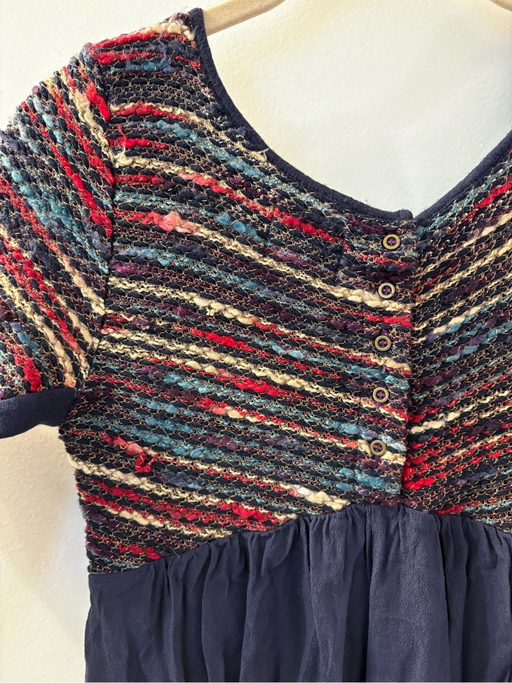 Anthropologie Maeve Dress Women's XSmall Boucle Colorful Knit Pockets Navy NWOT - Picture 11 of 13
